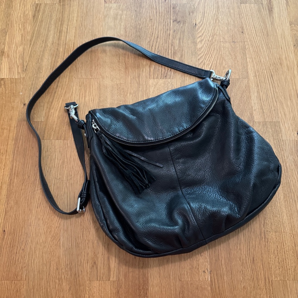 Margot Black Pebbled Leather Fold Over Shoulder Bag